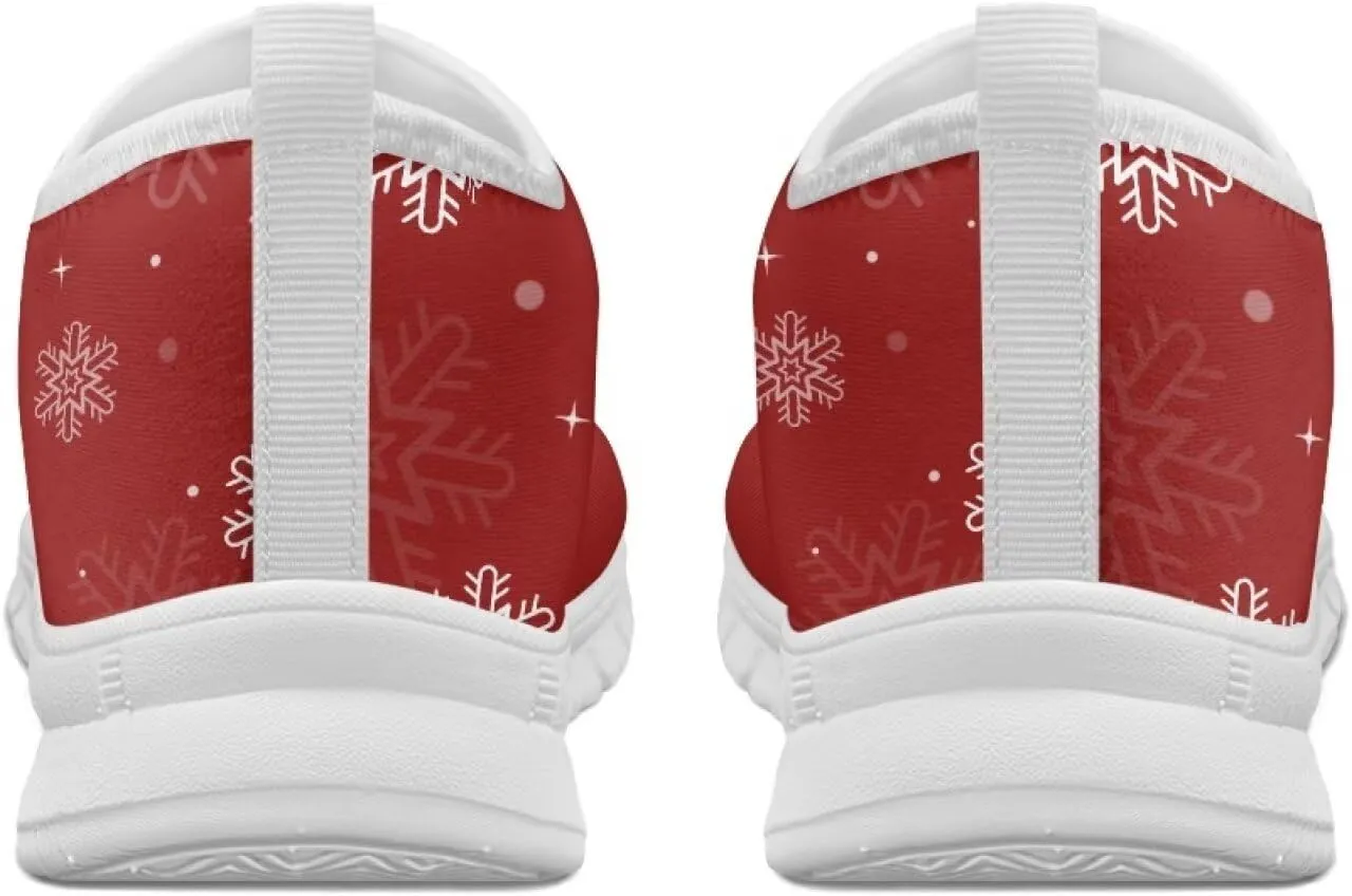 Women's Christmas Sneaker Flat Soft Casual Low-Top Tennis Shoes Slip-On Lightweight Non-Slip Breathable Mesh Outdoor Sport Running Sneaker for Ladies US 5.5-11.5