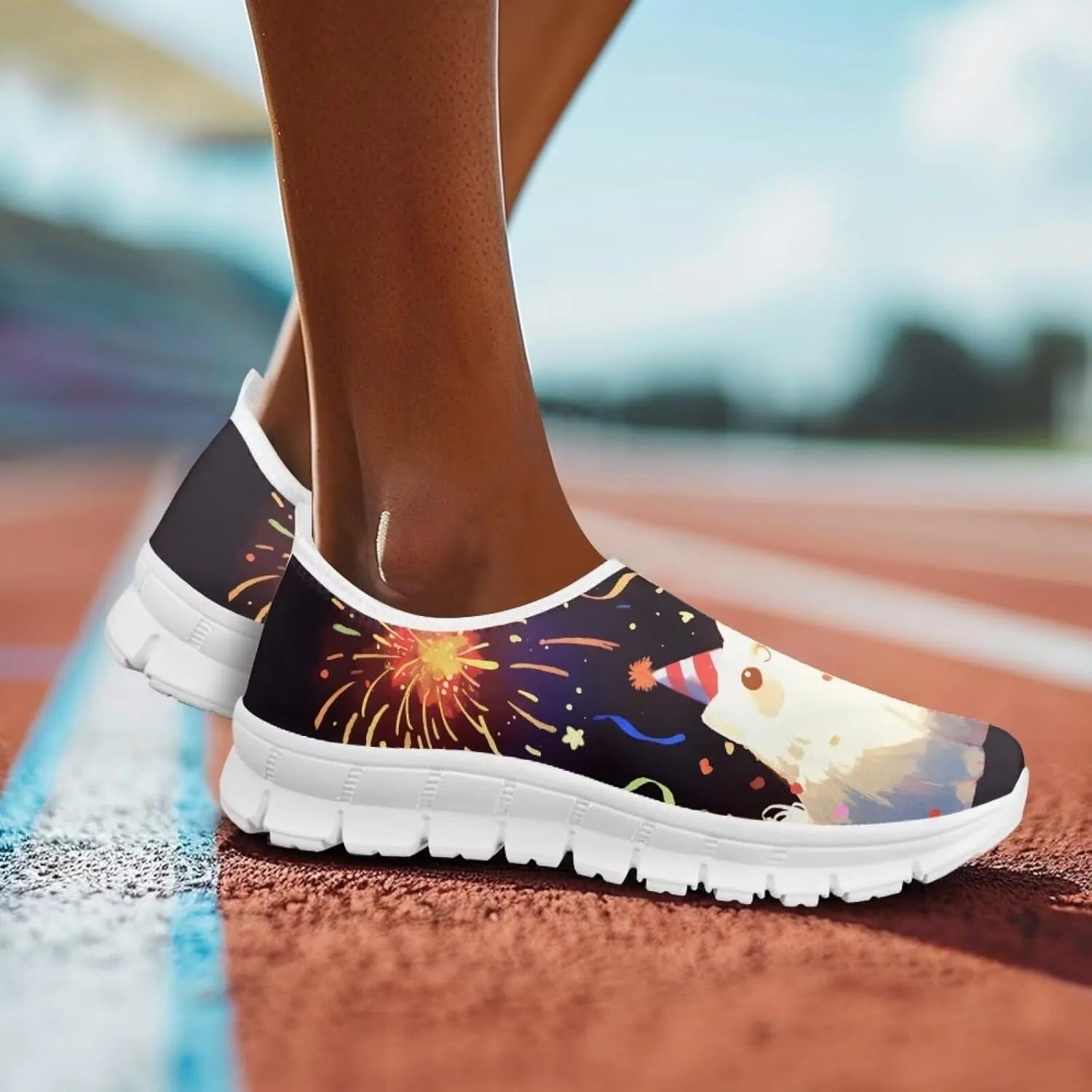 Women's Christmas Sneaker Soft Casual Lightweight Low-Top Shoes Slip On Non-Slip Breathable Mesh Running Sneaker for Ladies US 5.5-11.5