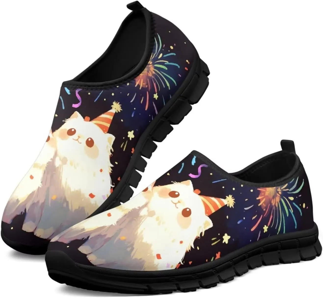 Women's Christmas Sneaker Soft Casual Lightweight Low-Top Shoes Slip On Non-Slip Breathable Mesh Running Sneaker for Ladies US 5.5-11.5