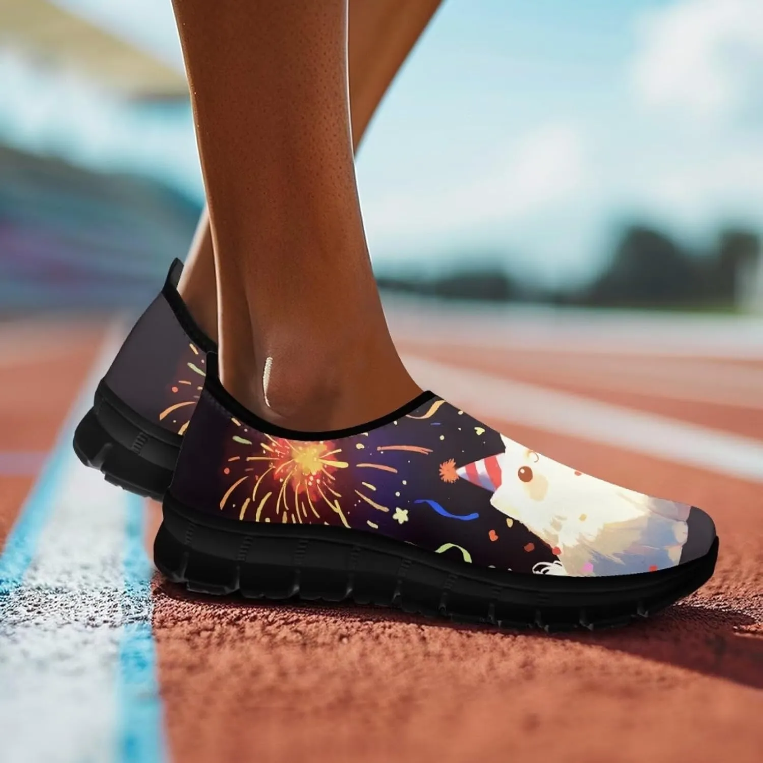 Women's Christmas Sneaker Soft Casual Lightweight Low-Top Shoes Slip On Non-Slip Breathable Mesh Running Sneaker for Ladies US 5.5-11.5