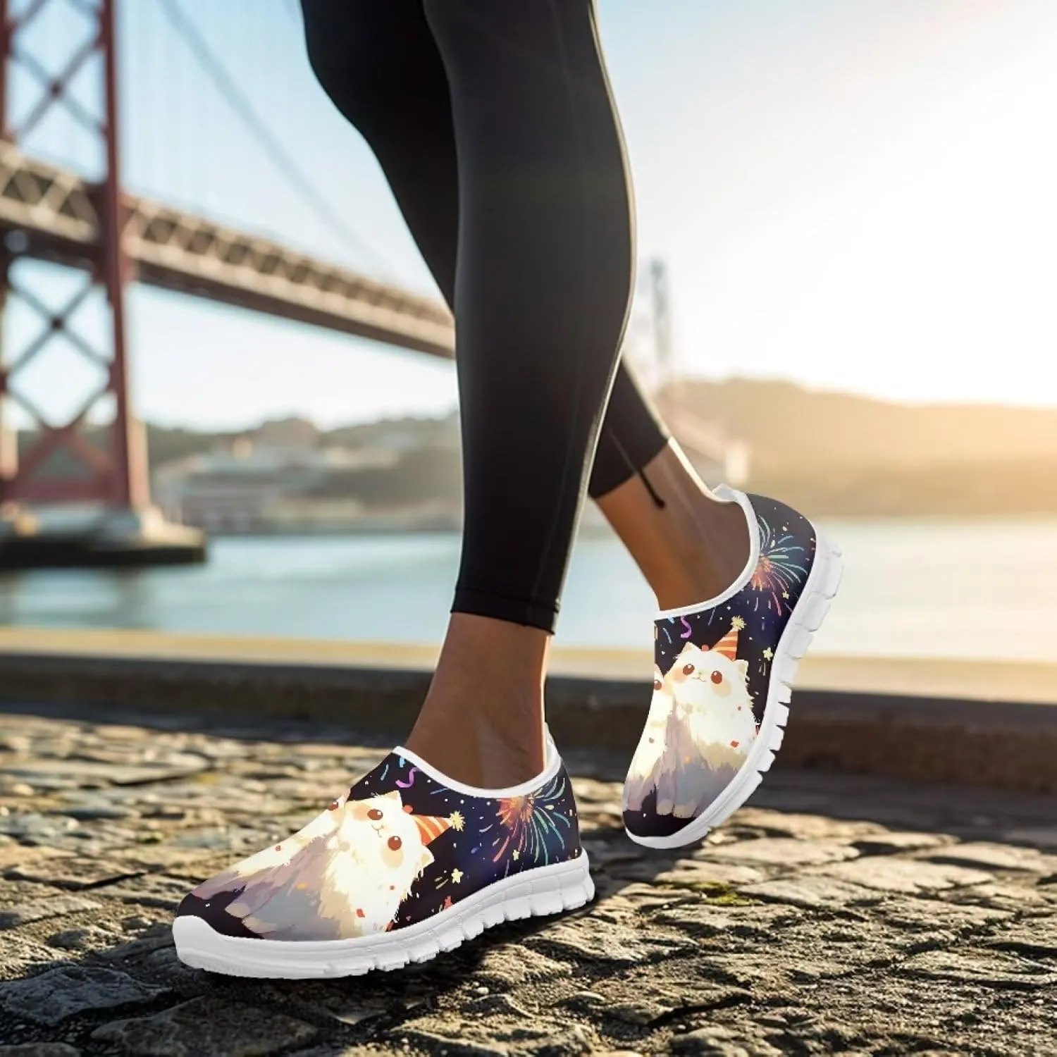 Women's Christmas Sneaker Soft Casual Lightweight Low-Top Shoes Slip On Non-Slip Breathable Mesh Running Sneaker for Ladies US 5.5-11.5