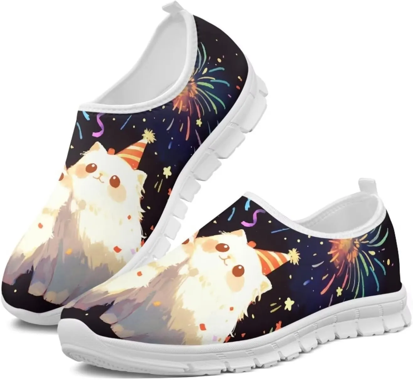 Women's Christmas Sneaker Soft Casual Lightweight Low-Top Shoes Slip On Non-Slip Breathable Mesh Running Sneaker for Ladies US 5.5-11.5