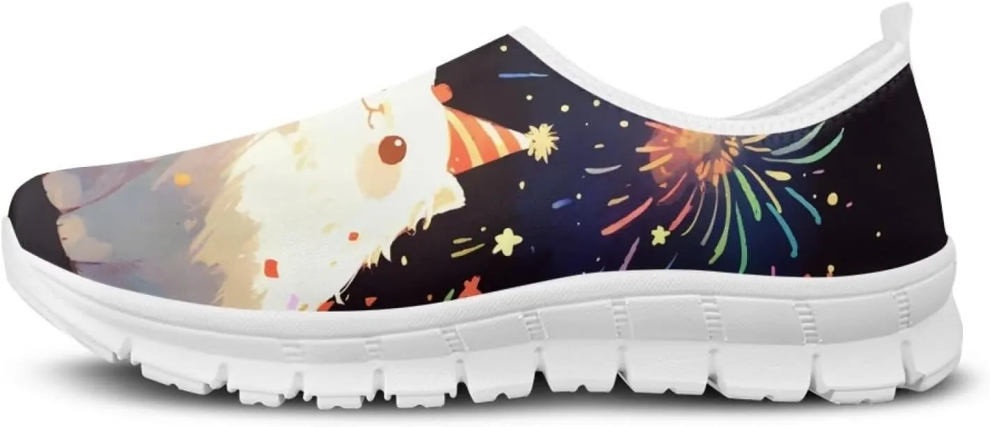 Women's Christmas Sneaker Soft Casual Lightweight Low-Top Shoes Slip On Non-Slip Breathable Mesh Running Sneaker for Ladies US 5.5-11.5