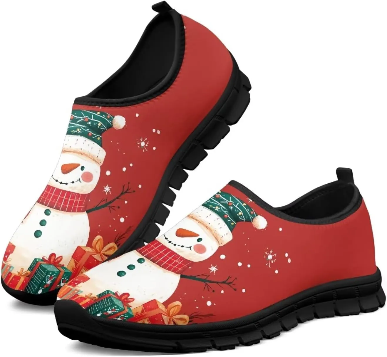 Women's Christmas Sneaker Soft Casual Low-Top Lightweight Slip On Shoes Non-Slip Breathable Mesh Running Sneaker for Ladies US 5.5-11.5