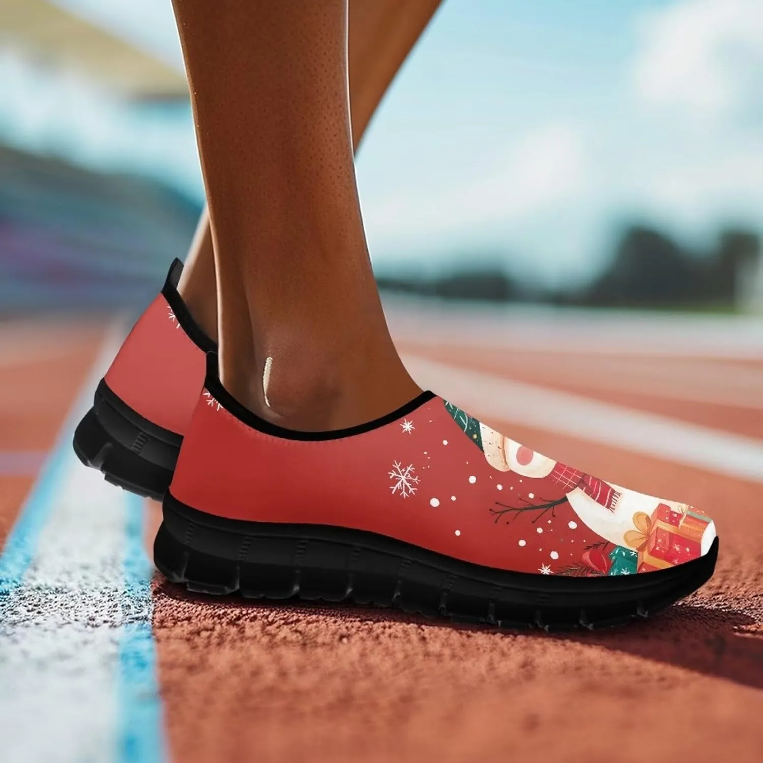 Women's Christmas Sneaker Soft Casual Low-Top Lightweight Slip On Shoes Non-Slip Breathable Mesh Running Sneaker for Ladies US 5.5-11.5