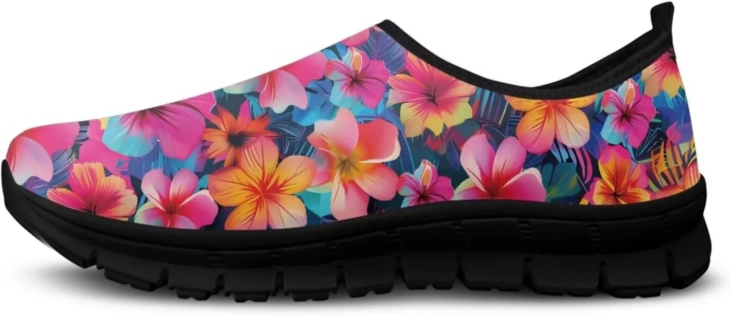 Women's Floral Print Sneaker Casual Cozy Low Top Running Shoes Lightweight Slip On Anti-Skid Workout Walking Sneaker for Teen Girls US 5.5-11.5