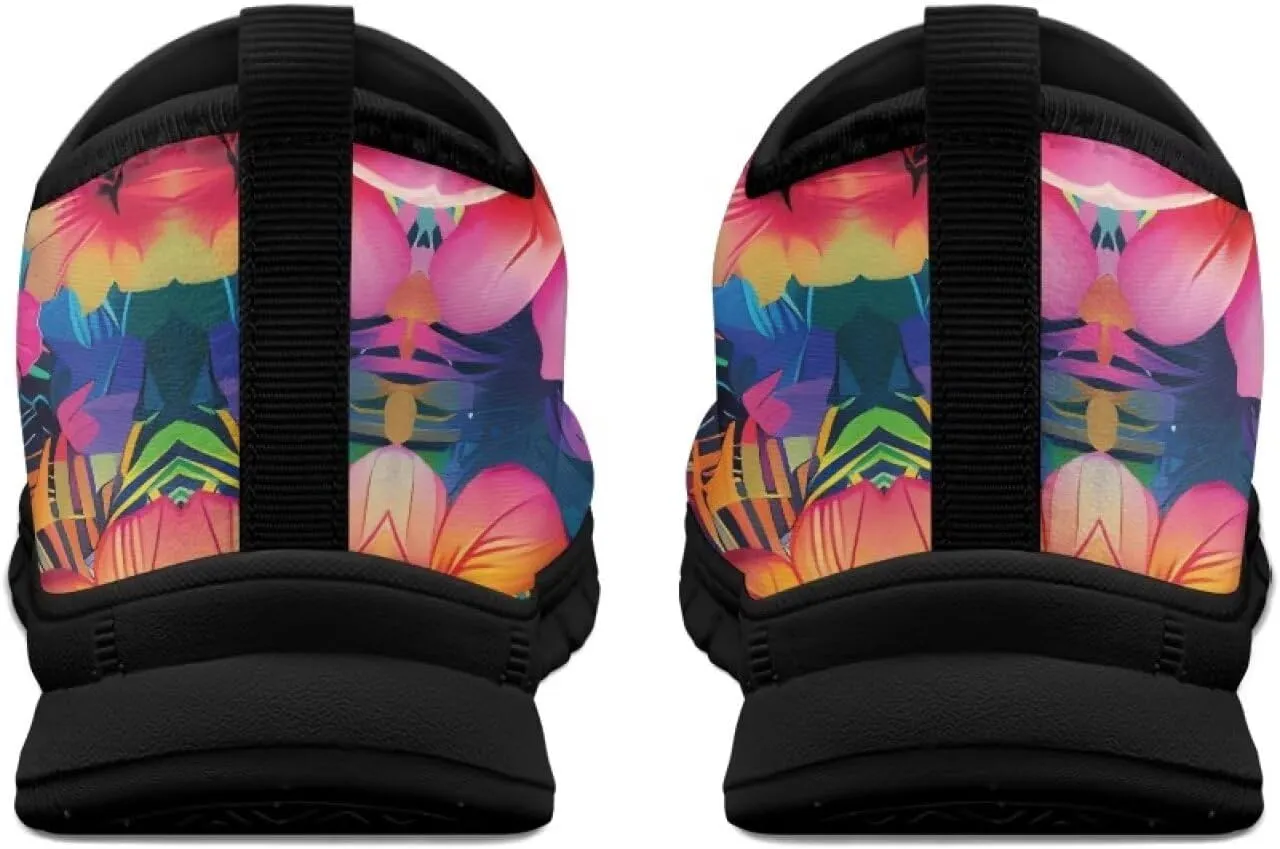 Women's Floral Print Sneaker Casual Cozy Low Top Running Shoes Lightweight Slip On Anti-Skid Workout Walking Sneaker for Teen Girls US 5.5-11.5