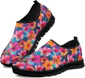 Women's Floral Print Sneaker Casual Cozy Low Top Running Shoes Lightweight Slip On Anti-Skid Workout Walking Sneaker for Teen Girls US 5.5-11.5