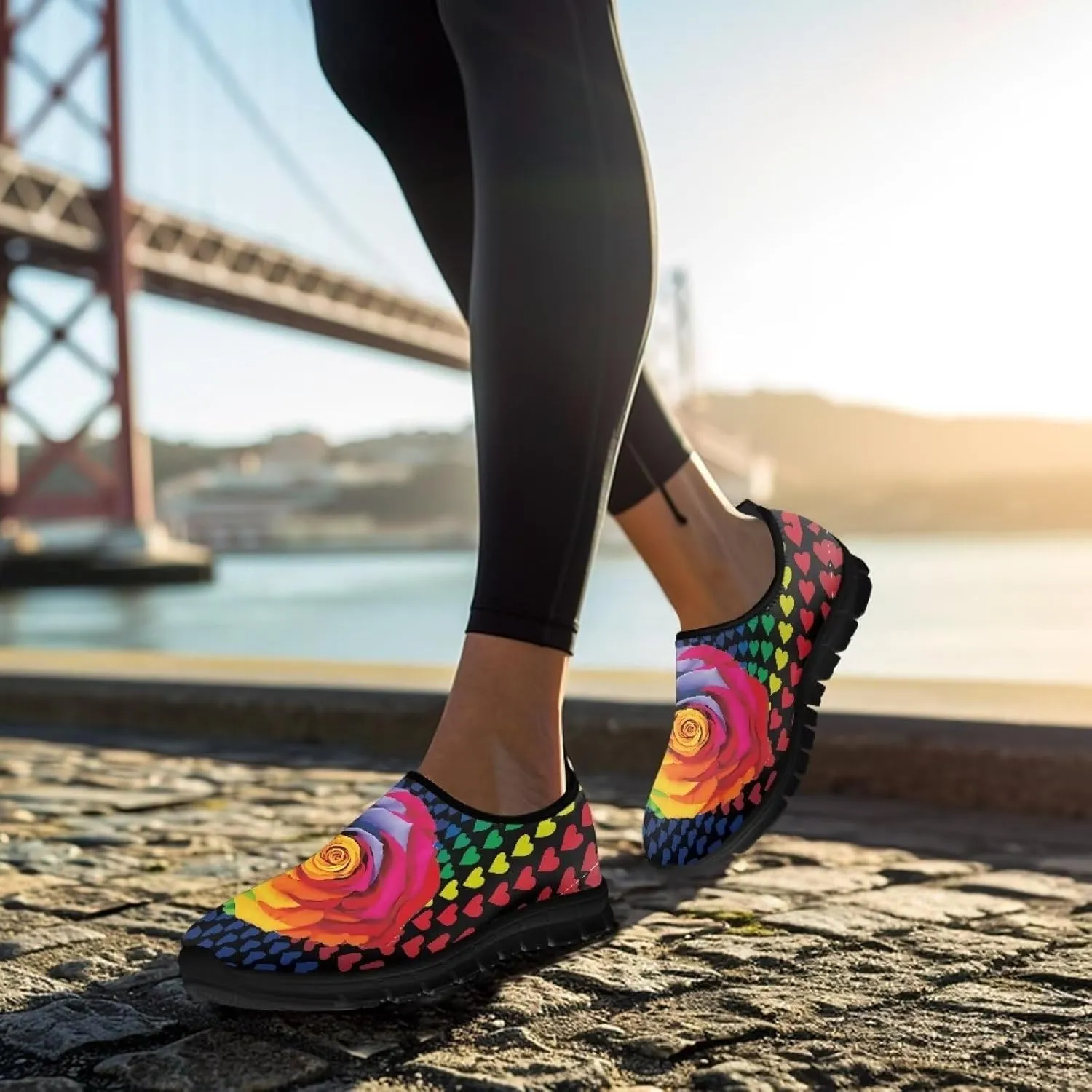 Women's Rose Sneaker Casual Low Top Lightweight Running Shoes Cozy Slip On Anti-Skid Outdoor Walking Sneaker for Ladies US 5.5-11.5