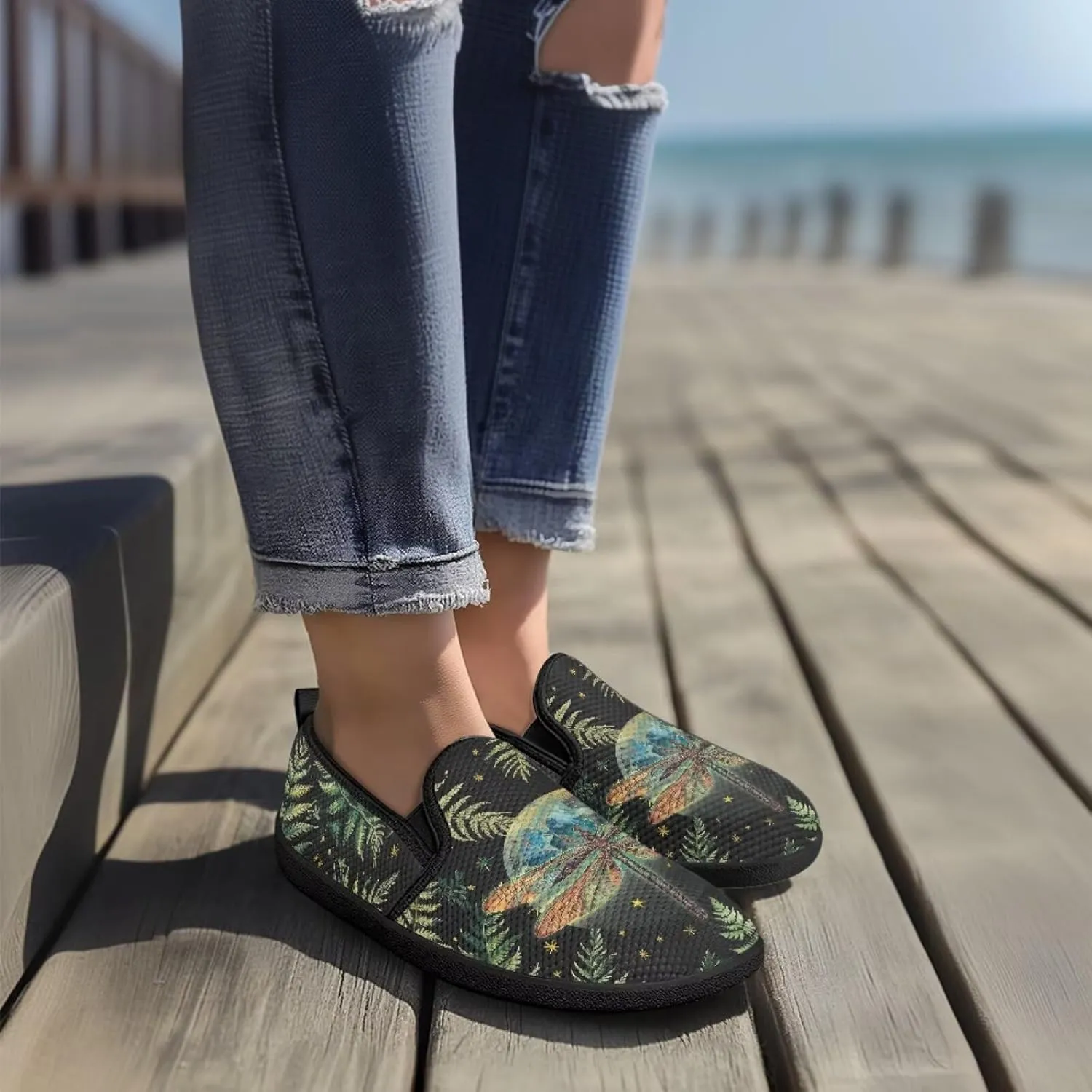 Women's Walking Shoes Fashion Casual Sneaker Comfort Flat Mesh Hand Free Low Tops Painted Sweet Dress Shoes Light - Weight Size 5.5-10.5