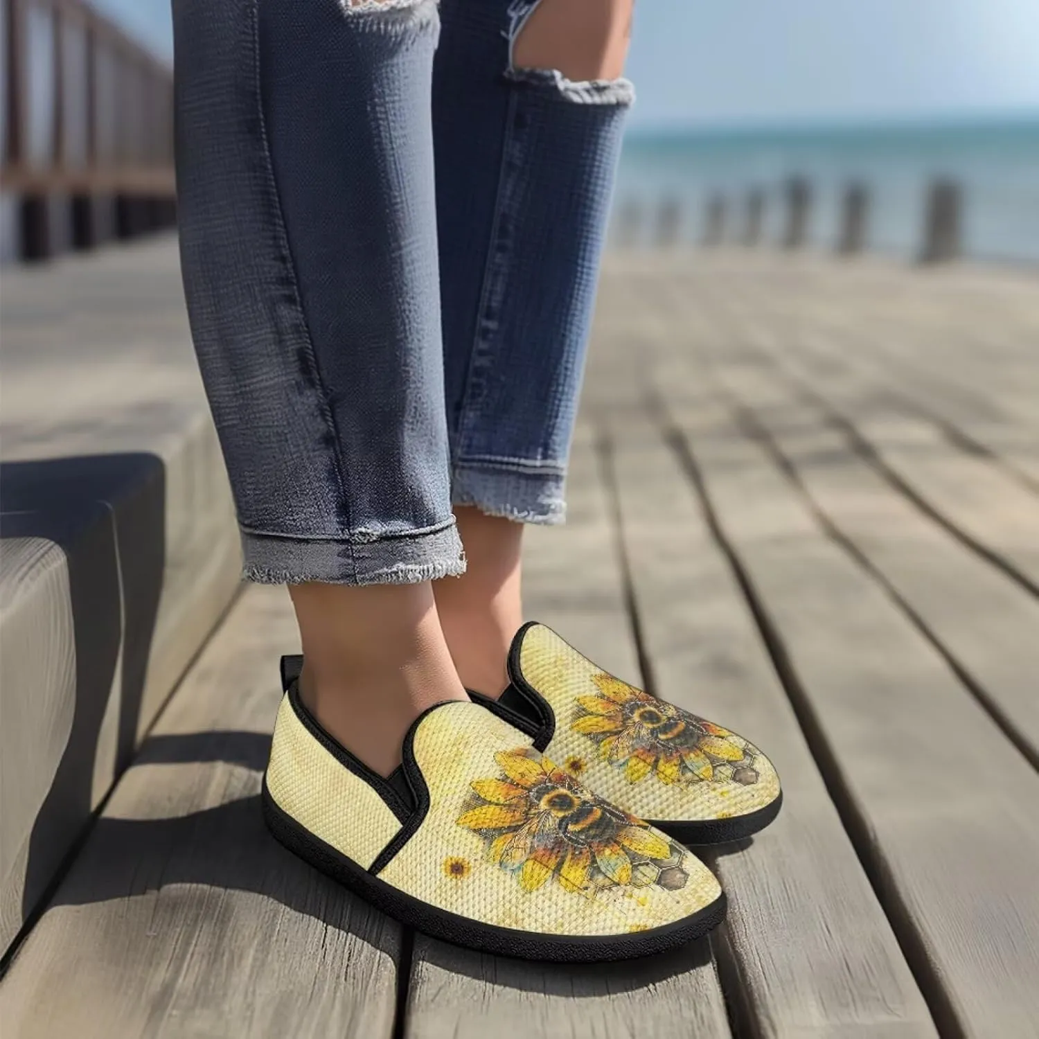 Women's Walking Shoes Fashion Casual Sneaker Comfort Flat Mesh Hand Free Low Tops Painted Sweet Dress Shoes Light - Weight Size 5.5-10.5
