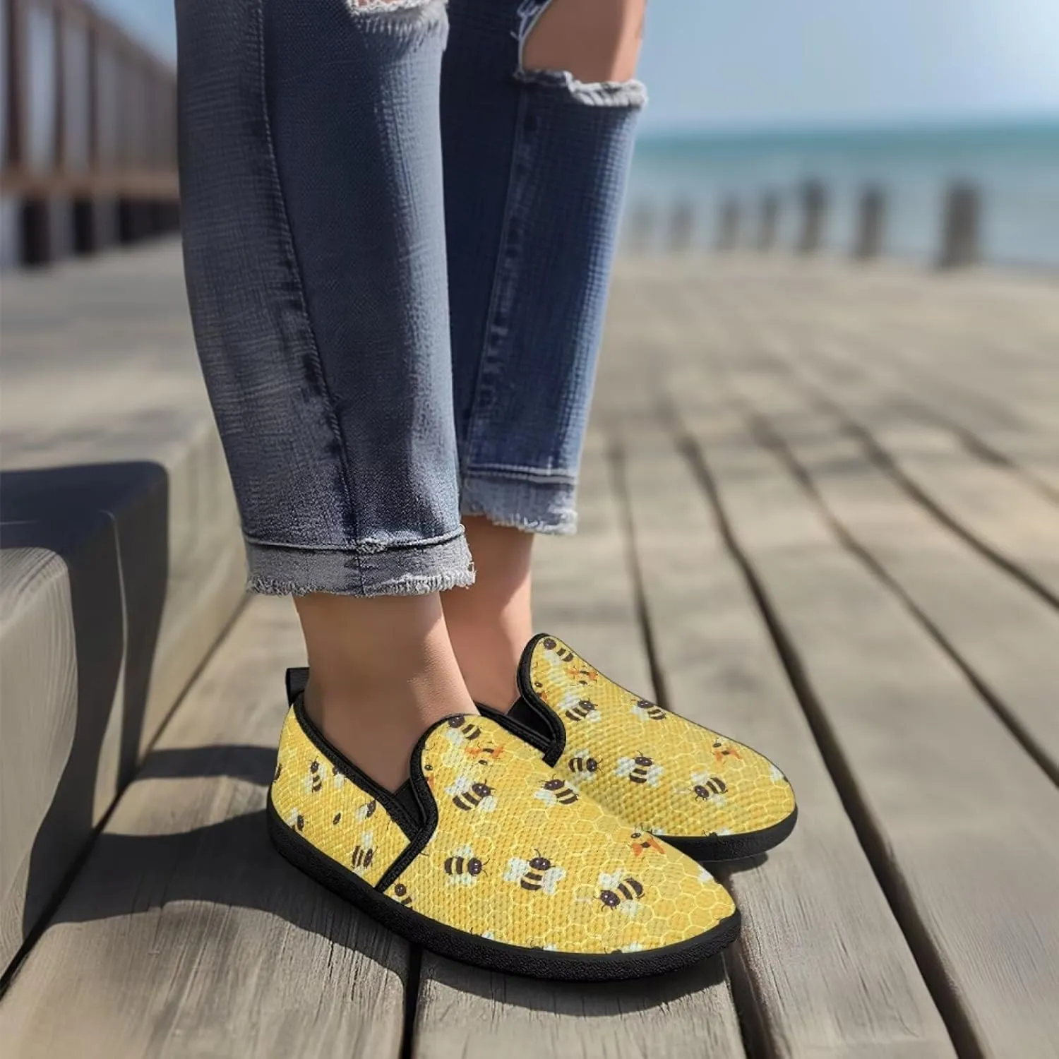 Women's Walking Shoes Fashion Casual Sneaker Comfort Flat Mesh Hand Free Low Tops Painted Sweet Dress Shoes Light - Weight Size 5.5-10.5