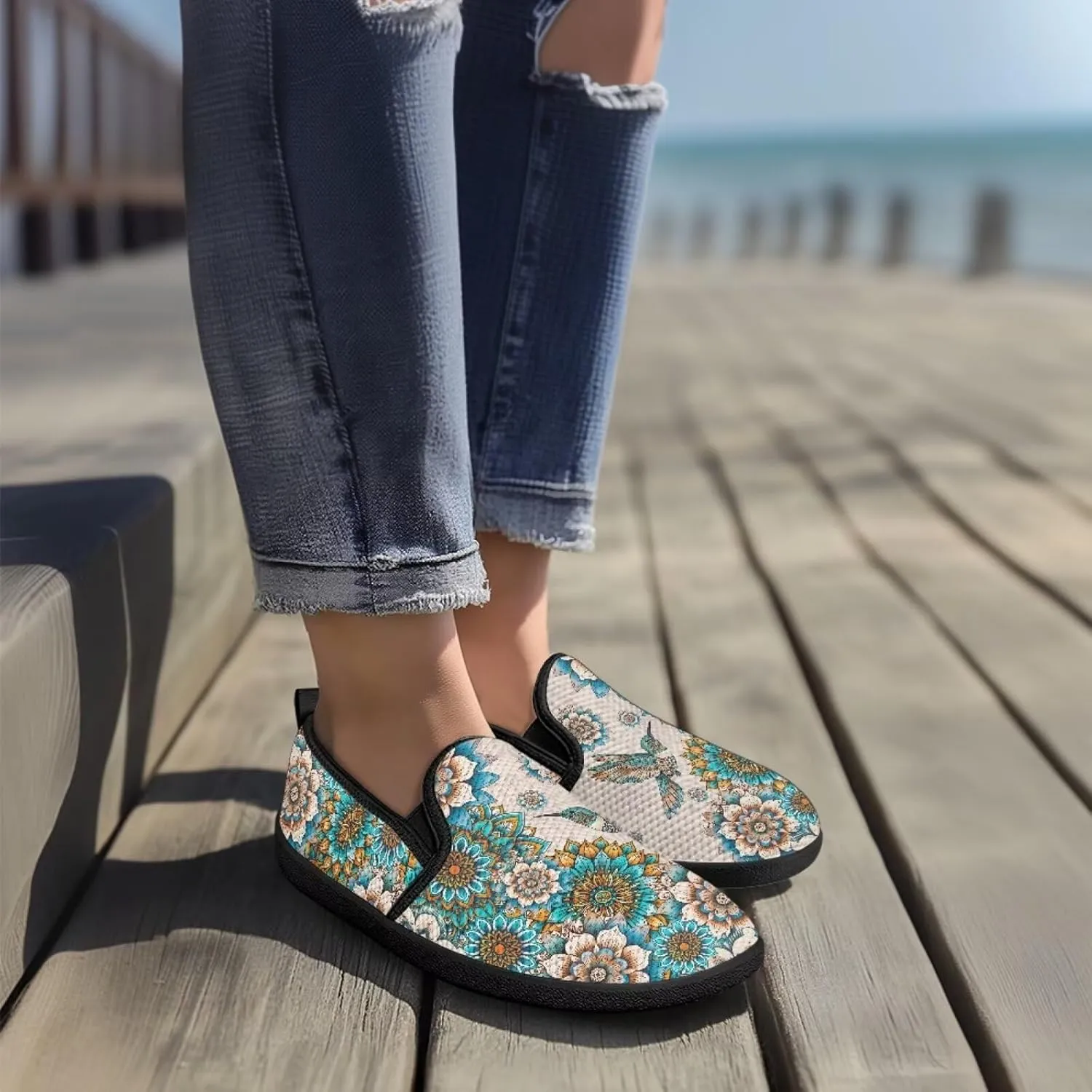 Women's Walking Shoes Fashion Casual Sneaker Comfort Flat Mesh Hand Free Low Tops Painted Sweet Dress Shoes Light - Weight Size 5.5-10.5
