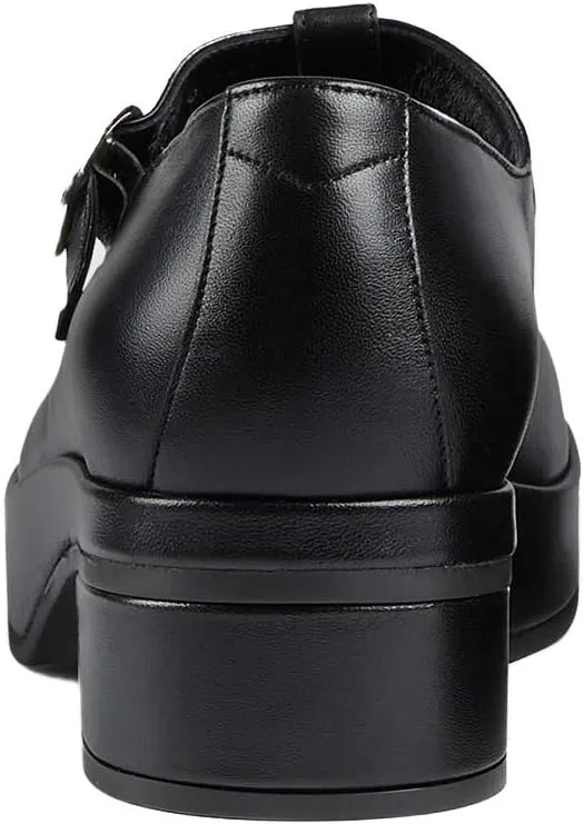 YDN Women Vintage T-Strap Pumps Platforms Loafers Round Closed Toe Low Block Heel Mary Jane Leather Straps Adjustable Buckle Ladies Girls Office Walking Dress Shoes