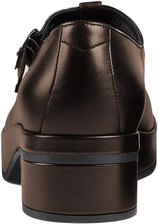 YDN Women Vintage T-Strap Pumps Platforms Loafers Round Closed Toe Low Block Heel Mary Jane Leather Straps Adjustable Buckle Ladies Girls Office Walking Dress Shoes