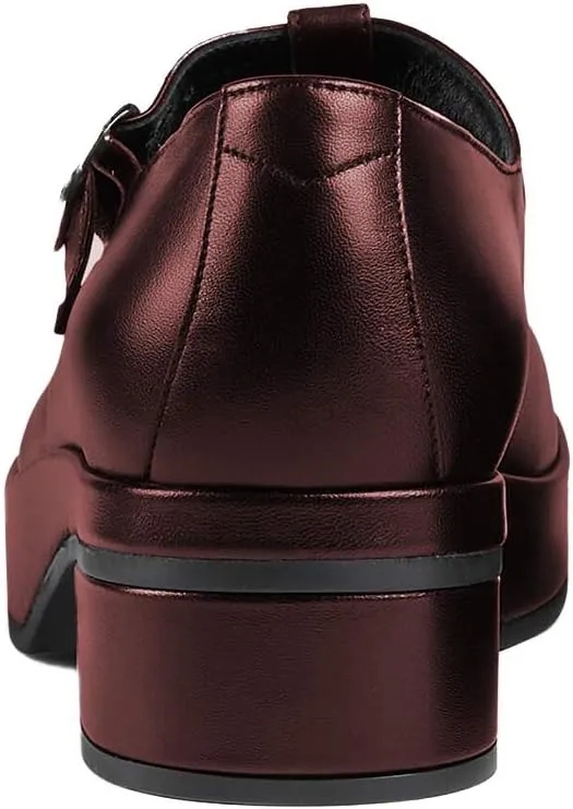 YDN Women Vintage T-Strap Pumps Platforms Loafers Round Closed Toe Low Block Heel Mary Jane Leather Straps Adjustable Buckle Ladies Girls Office Walking Dress Shoes