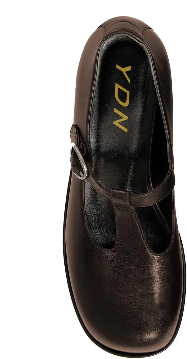 YDN Women Vintage T-Strap Pumps Platforms Loafers Round Closed Toe Low Block Heel Mary Jane Leather Straps Adjustable Buckle Ladies Girls Office Walking Dress Shoes