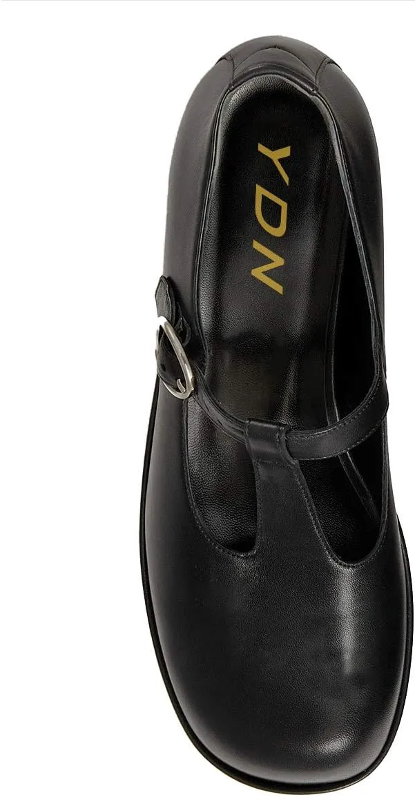 YDN Women Vintage T-Strap Pumps Platforms Loafers Round Closed Toe Low Block Heel Mary Jane Leather Straps Adjustable Buckle Ladies Girls Office Walking Dress Shoes