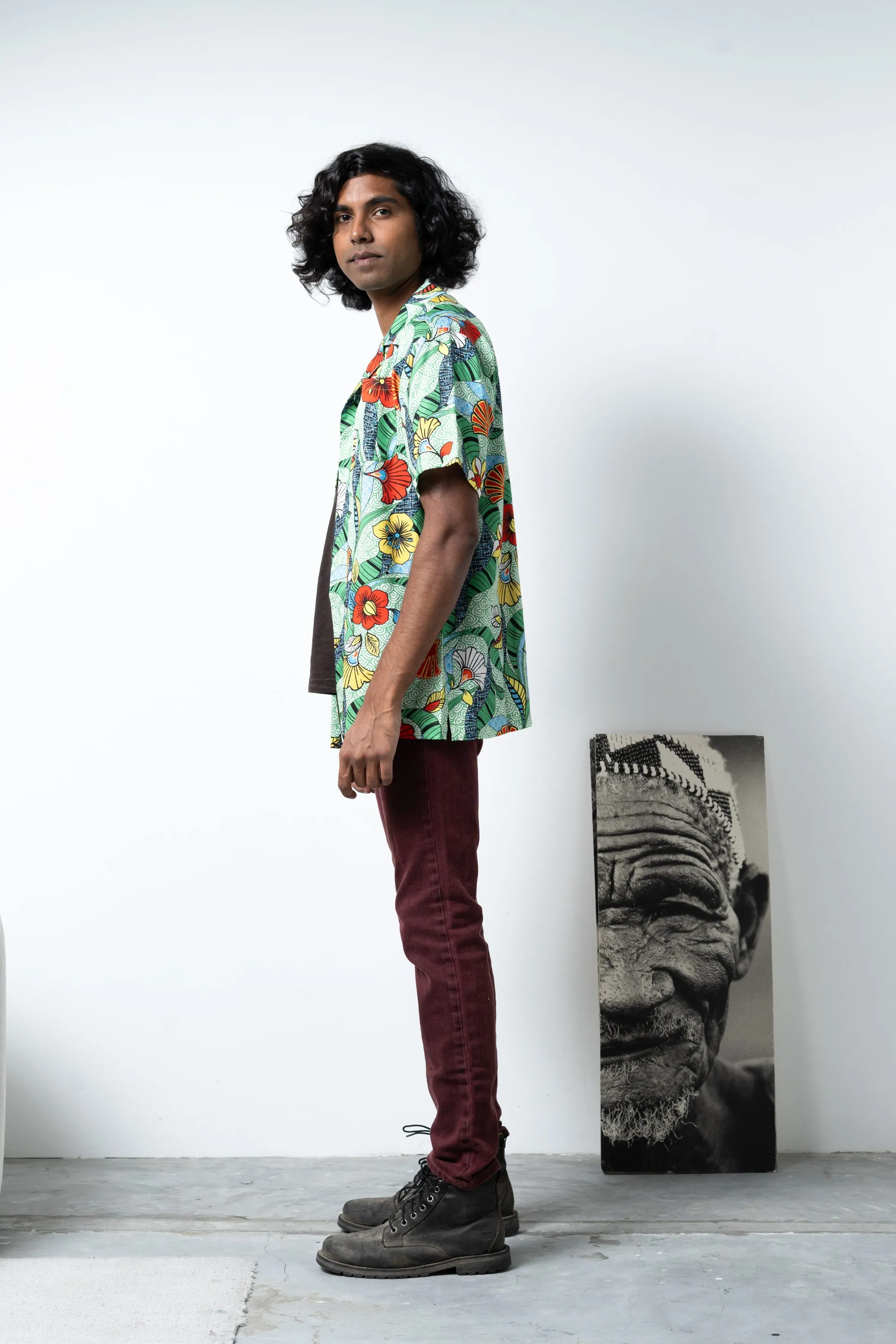 Zika Loose fit Bowling Collar Unisex Shirt - Green ASA HANA OA OG - TENCEL Lyocell