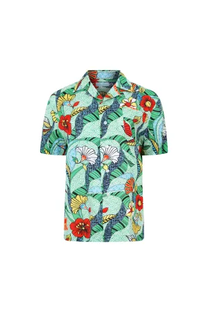 Zika Loose fit Bowling Collar Unisex Shirt - Green ASA HANA OA OG - TENCEL Lyocell