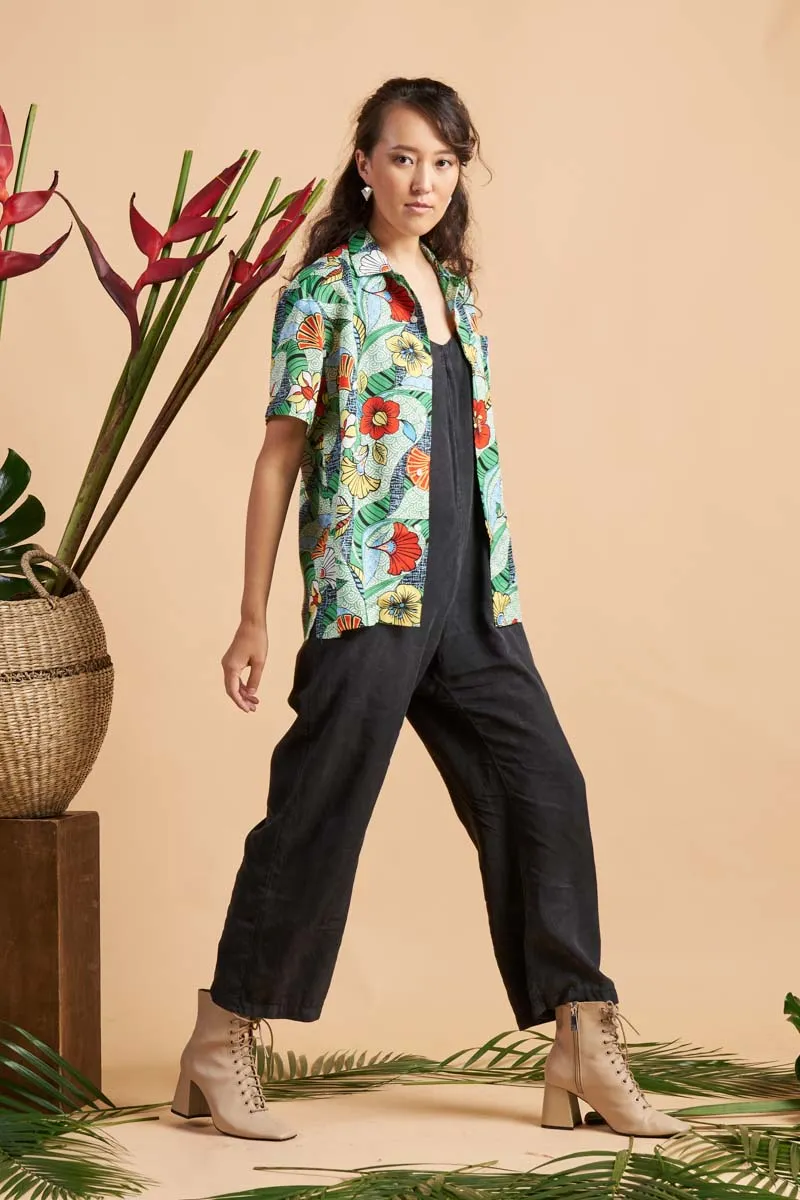Zika Loose fit Bowling Collar Unisex Shirt - Green ASA HANA OA OG - TENCEL Lyocell